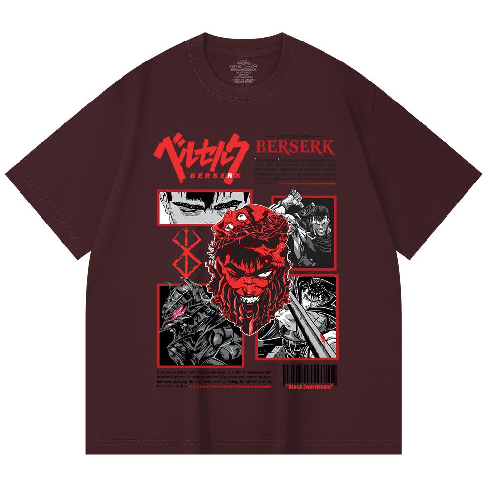 

230 Gsm 100% Cotton Berserk V2 Guts Print Unisex Heavy Cotton T Shirt 2XL вина червоного кольору