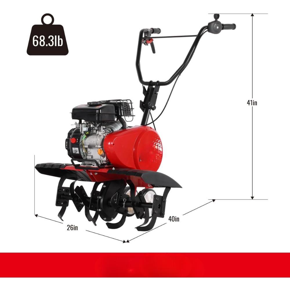 4-Cycle Gas Powered Tiller 79cc with Handle and Width Adjustable 24in