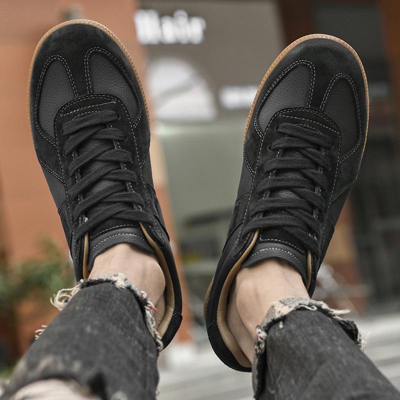 

Мужская обувь 2025 лето новая молодежная удобная шнуровка кеды мягкая подошва для активного отдыха износостойкая кожа повседневная обувь 45 чёрный