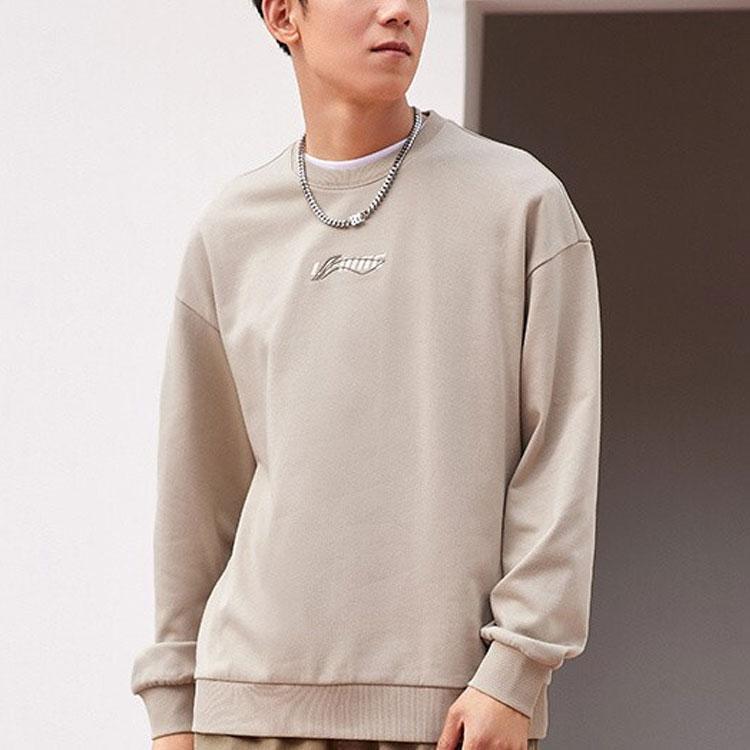 Li Ning Sports Fashion Series Logo Embroidered Sweatshirt Unisex Sweatshirt Cashmere-Gray AWDS587-5