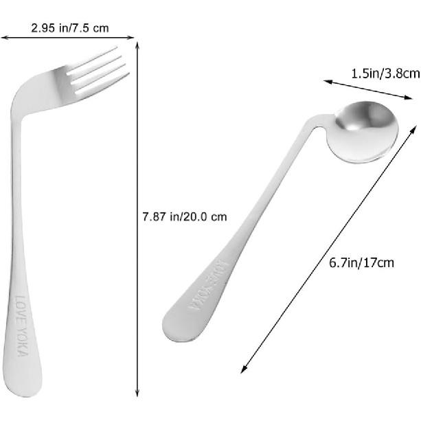 1 Set Stainless Steel Adaptive Utensil Left Handed Offset Spoon Fork Angled Curved Utensil Self Feeding Cutlery for Adults Elderly