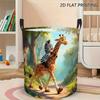 Single Laundry Basket Featuring Cartoon Designs of a Giraffe And Zebra, Ideal for Home Decoration And Storage. Perfect for Organizing Laundry, It Can 