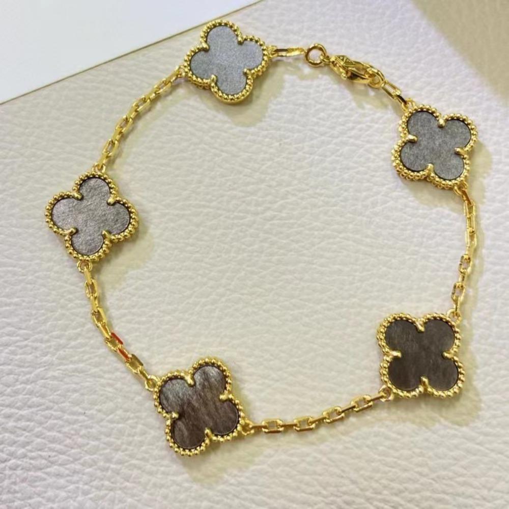 Hochwertiges Kleeblattarmband für Damen Fünf-Blüten-Armband mit natürlichem weißen Perlmutt und rotem Karneol