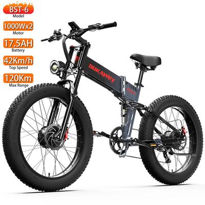 Electric Bicycle Foldable Dukawey 1000Wx2 Motor Full Suspension 48V 17.5AH 26" Fat Tire Ebike For Adult Color LCD Screen BST-6
