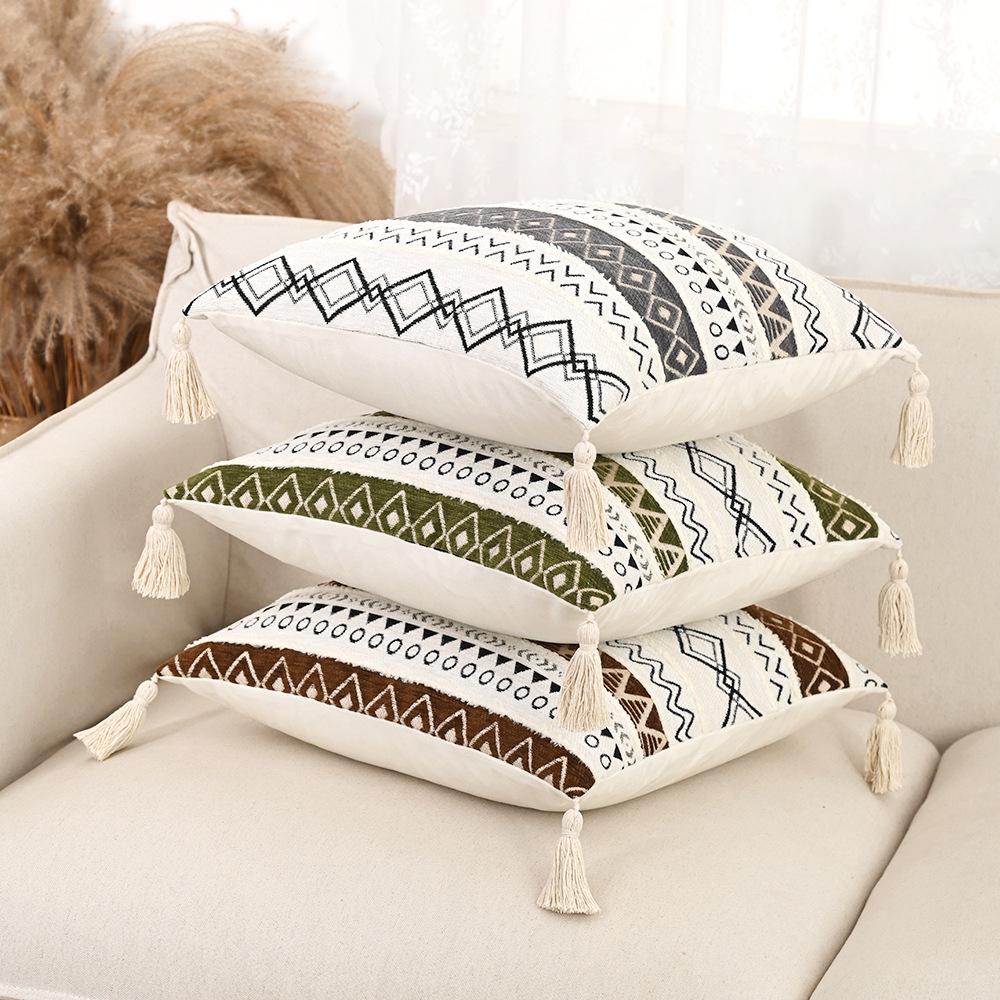 45x45cm Geometric Chenille Jacquard Throw Pillowcase Cojines Ethnic-Style Sofa Cushion Covers Headboard Pillowcases Decor Home