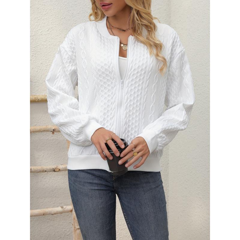 2025 Women's Elegant Ribbed Knit Zipper Jacket (Solid Color)