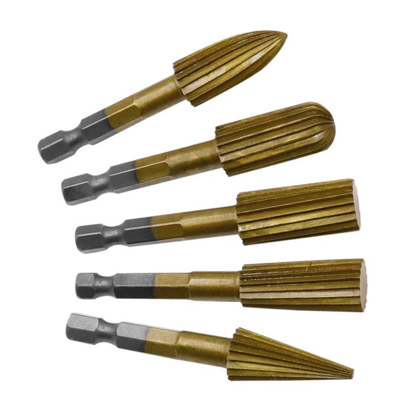 5-Piece High-Speed Steel Woodworking Rotary File Set - 6.3mm Hex Shank, Irregular Shape Files
