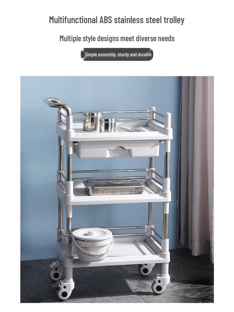 Medizinischer Edelstahlwagen: Kleiner chirurgischer Instrumentenwagen & Pflegetisch