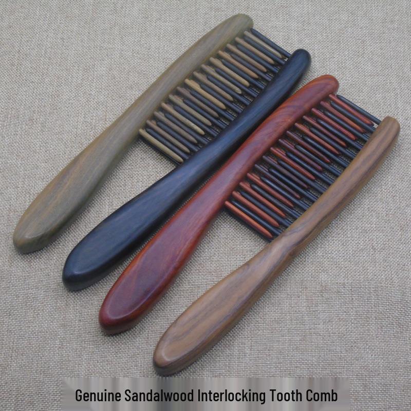 Purple Sandalwood Double Row Massage Comb with Green Sandalwood Hair Smoother and Engraved Portable Design