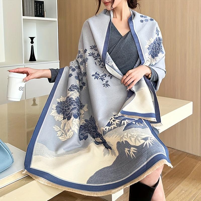 

Элегантный жаккардовый шарф с цветочным принтом — мягкая, теплая, ветрозащитная шаль из смесового хлопка для элегантного осенне-зимнего сезона