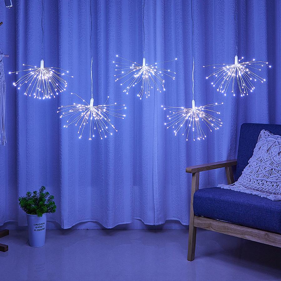 

600/1200 светодиодных огней «Звездный взрыв» для улицы, подвесной фейерверк, подключаемый к сети, светящаяся сфера фейерверка, гирлянда из медной проволоки, рождественская гирлянда 5 IN 1 600LEDS&110V US Plug белый