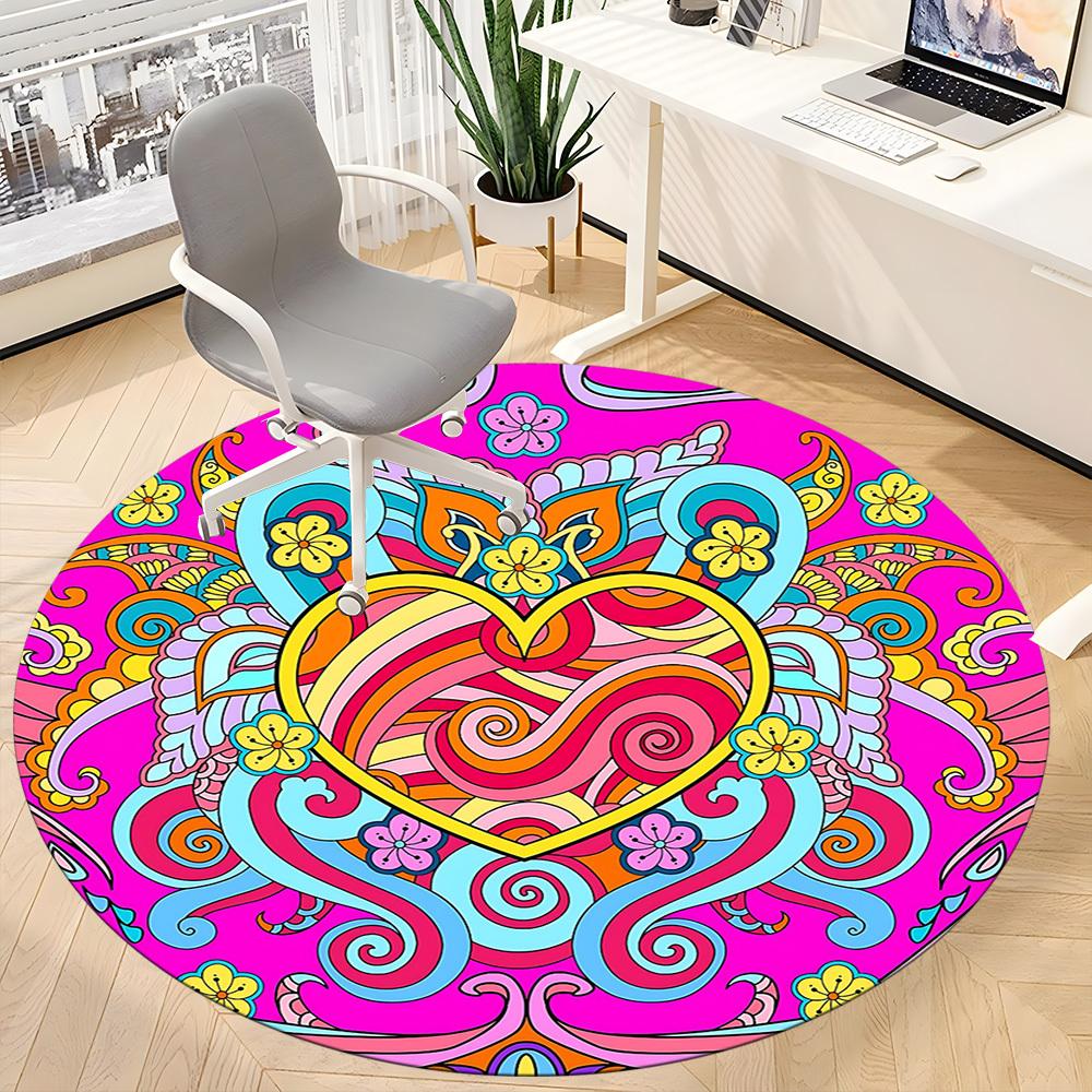 1PC Psychedelic Heart Office Round Rug, Non Slip, Soft and Durable Office Rug for Interior Decoration, Perfect for Office