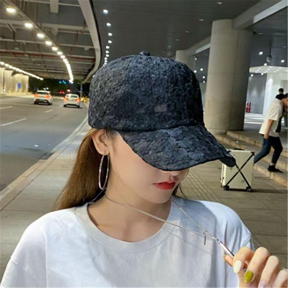 Summer thin lace duckbill cap, embroidered flower mesh breathable baseball cap, sun protection and sunshade hat for women