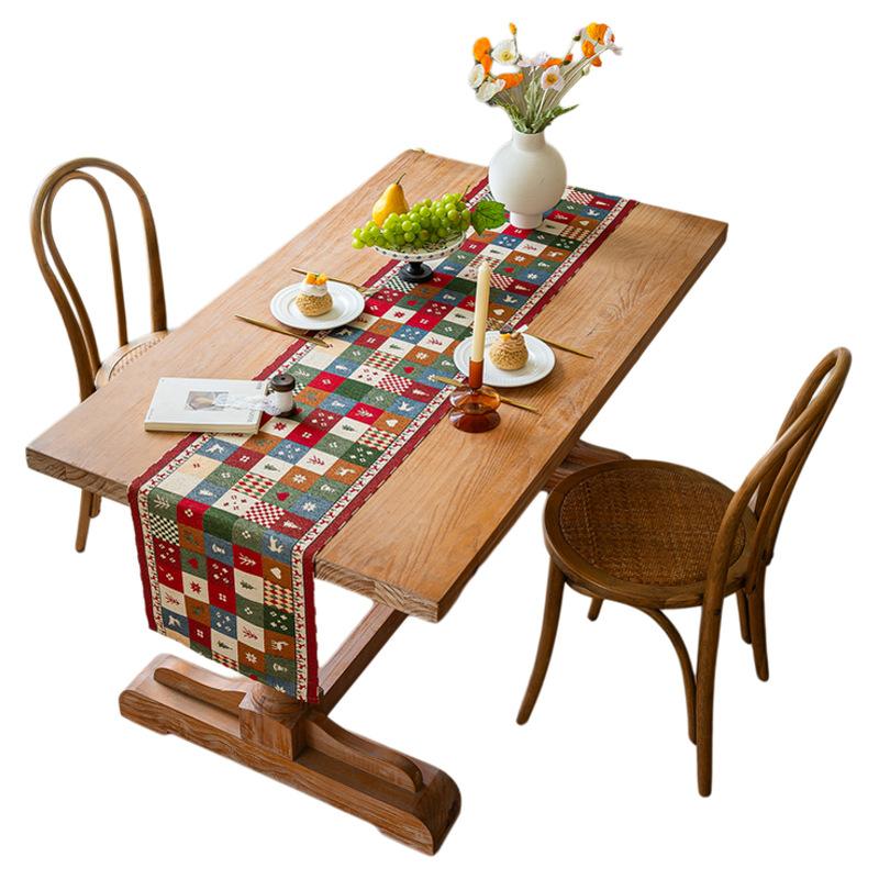 Vintage Flax Cotton Jacquard Rectangular Tablecloth Long Table Runner TV Cabinet Cover