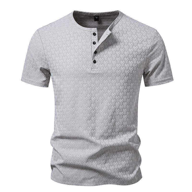 Men's Embossed Geometric Pattern Henley T-Shirt - 4-Button Placket Short Sleeve Casual Slim Fit Daily Tops In 3 Versatile Color Options