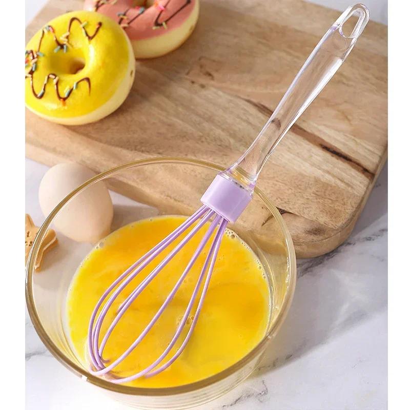 Silicone Manual Egg Beater Wooden Handle Egg Whisk Manual Egg Mixing Stirrer Kitchen Egg Tools Cream Blending Baking Gadgets