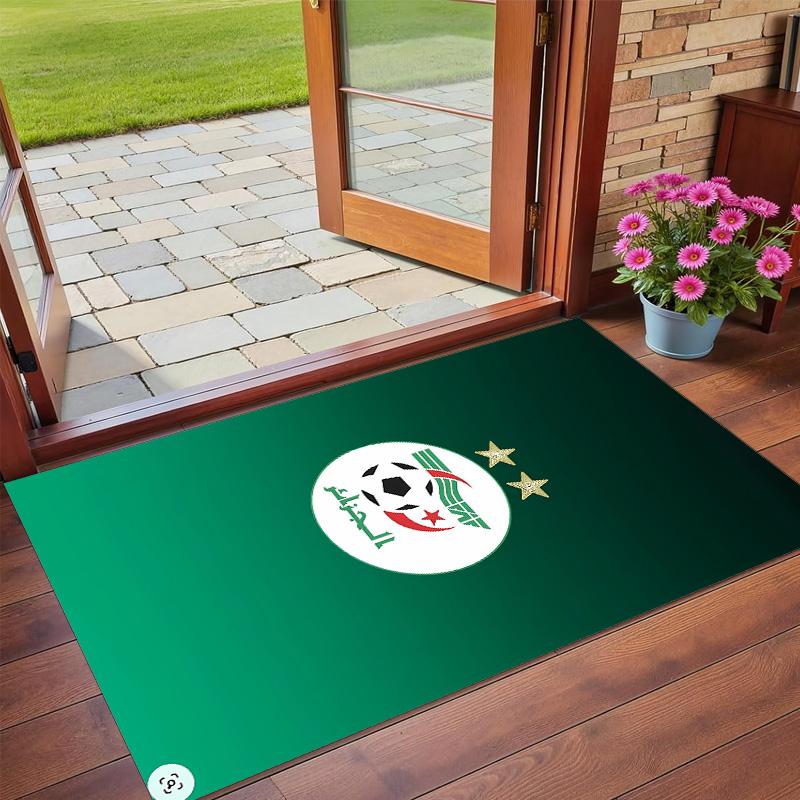 Anti‑Slip Crystal Velvet Floor Rug, Algeria National Team Design Carpet for Indoor Living Bedroom Home Decoration