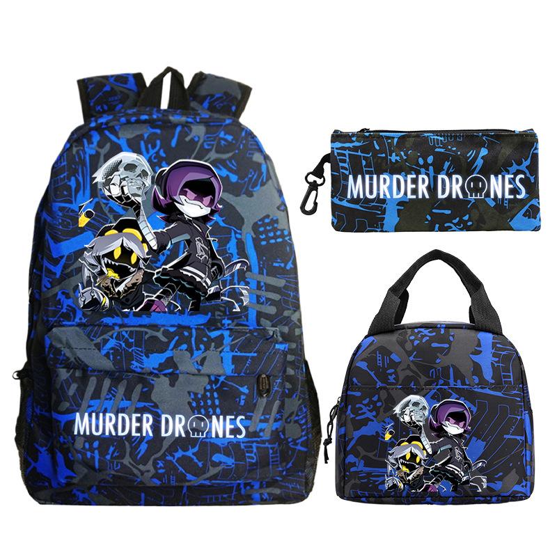 Murder Drones Printed Children's Backpack Pencil Bag Meal Bag Set Large Capacity Student School Bag