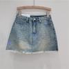 Summer New Personalized Ink-splashing Spray Paint Denim Skirt Women's Versatile and Thin A-shaped Rough Edge Hip-wrapped Short Skirt