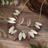 New Color Painting Olive Leaf Stud Earrings Necklace Set, Small Fresh Women's Versatile Neck Chain