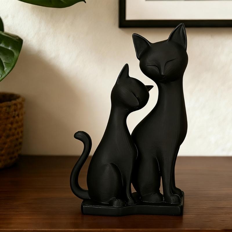 Dark Theme Black Cats Figurine Double Cats Snuggling Sculpture Perfect for Office and Cafe Desktop Shelf Decoration