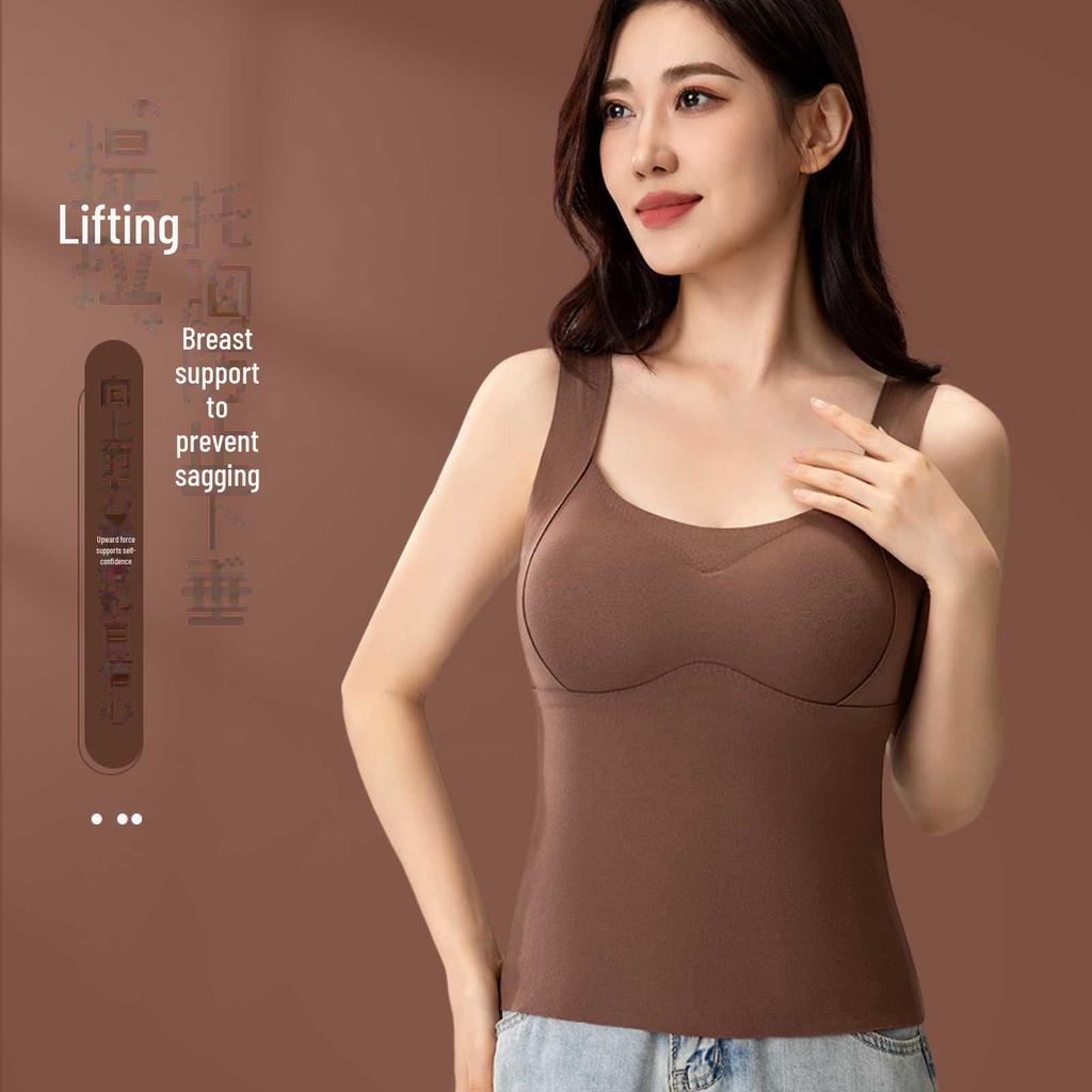 Nahtloses Damen-Samt-Warmweste mit Brustpolstern für Herbst/Winter - BH-frei, integriertes Unterhemd