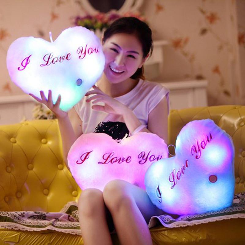 Luminous Pillow Heart Shape Cushion Colorful Glowing Pillow Plush Doll Led Light Toys Gift For Kids 