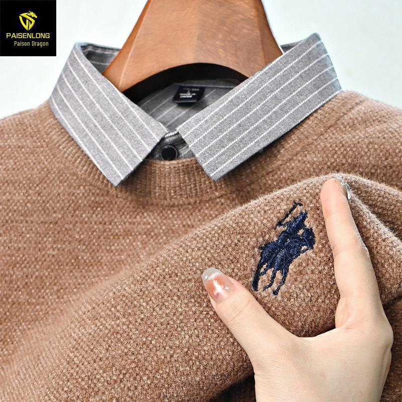 Paisong Herren Chenille Pullover: Samt Lagenlook, Herbst/Winter Dickstrick für Mittelalte.