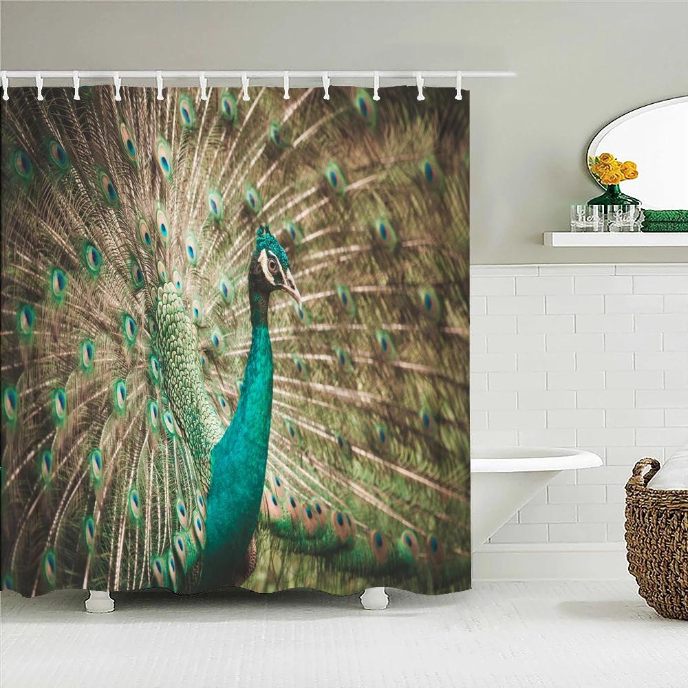 3D Flowers and Birds Peacocks Shower Curtain Waterproof Bathroom Curtains Polyester Home Decor Bathtub Curtain Screen with Hooks