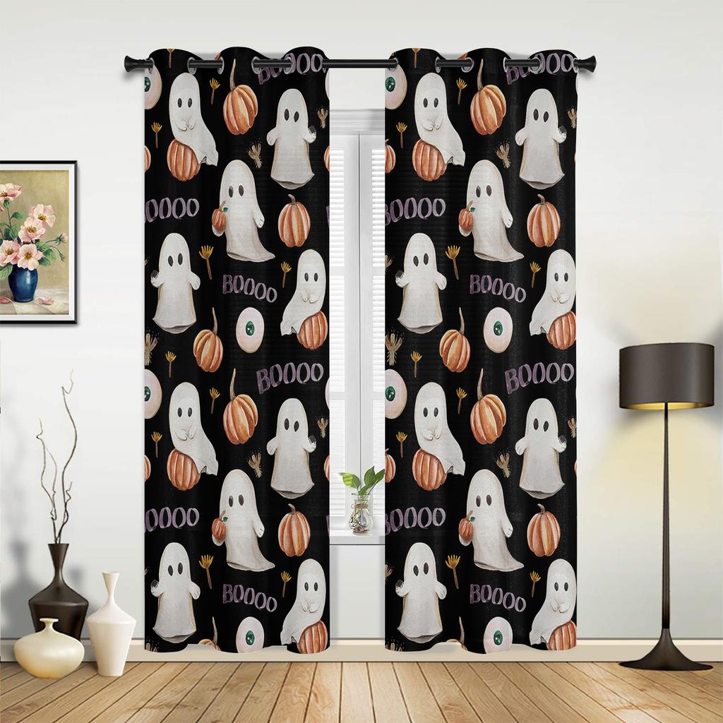 Halloween Horror Pumpkin Bat Curtains for Bedroom Living Room Drapes Kitchen Children's Room Window Curtain Modern Home Decor
