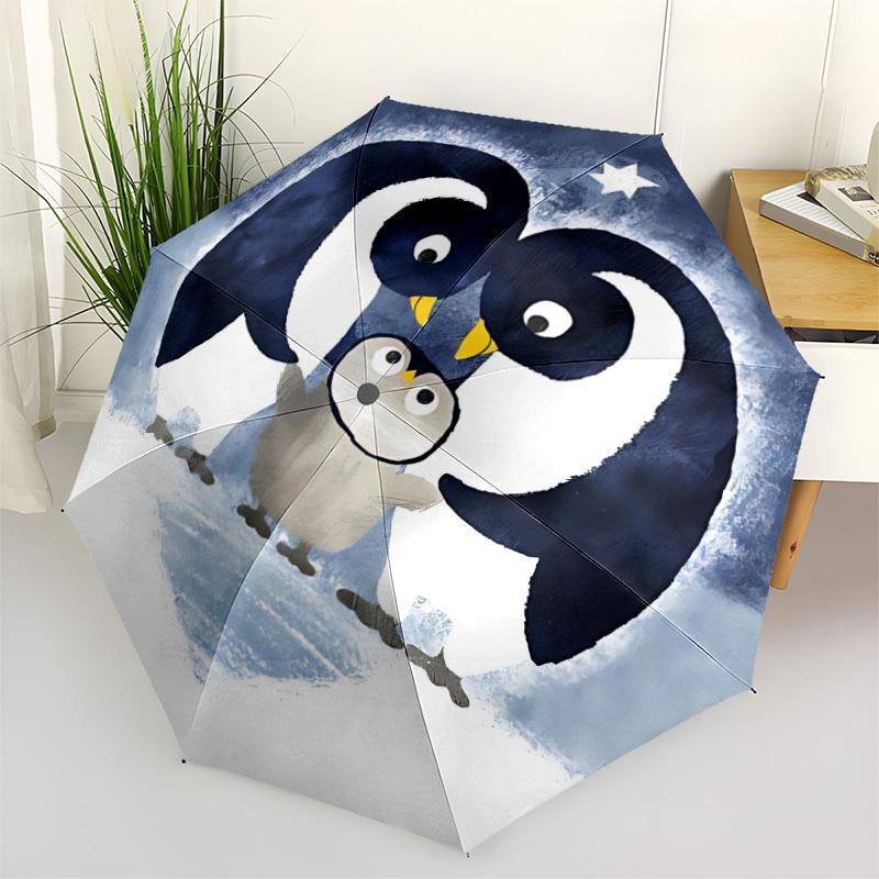 1pc Penguin Moonlight Automatic Folding Umbrella Automatic Open/Close, 8-Rib Durable Frame, Compact Travel Umbrella Suitable004