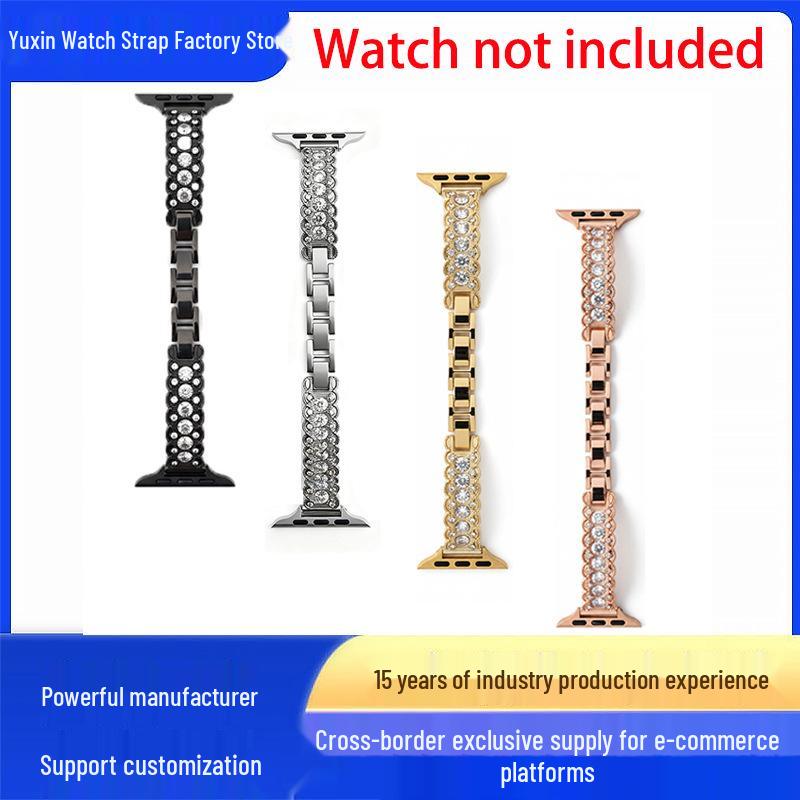 

Fashion Diamond Curved Watch Strap for Apple Watch S10/S11, iWatch, Samsung, and Huawei 42/44/45/46/49mm чёрный