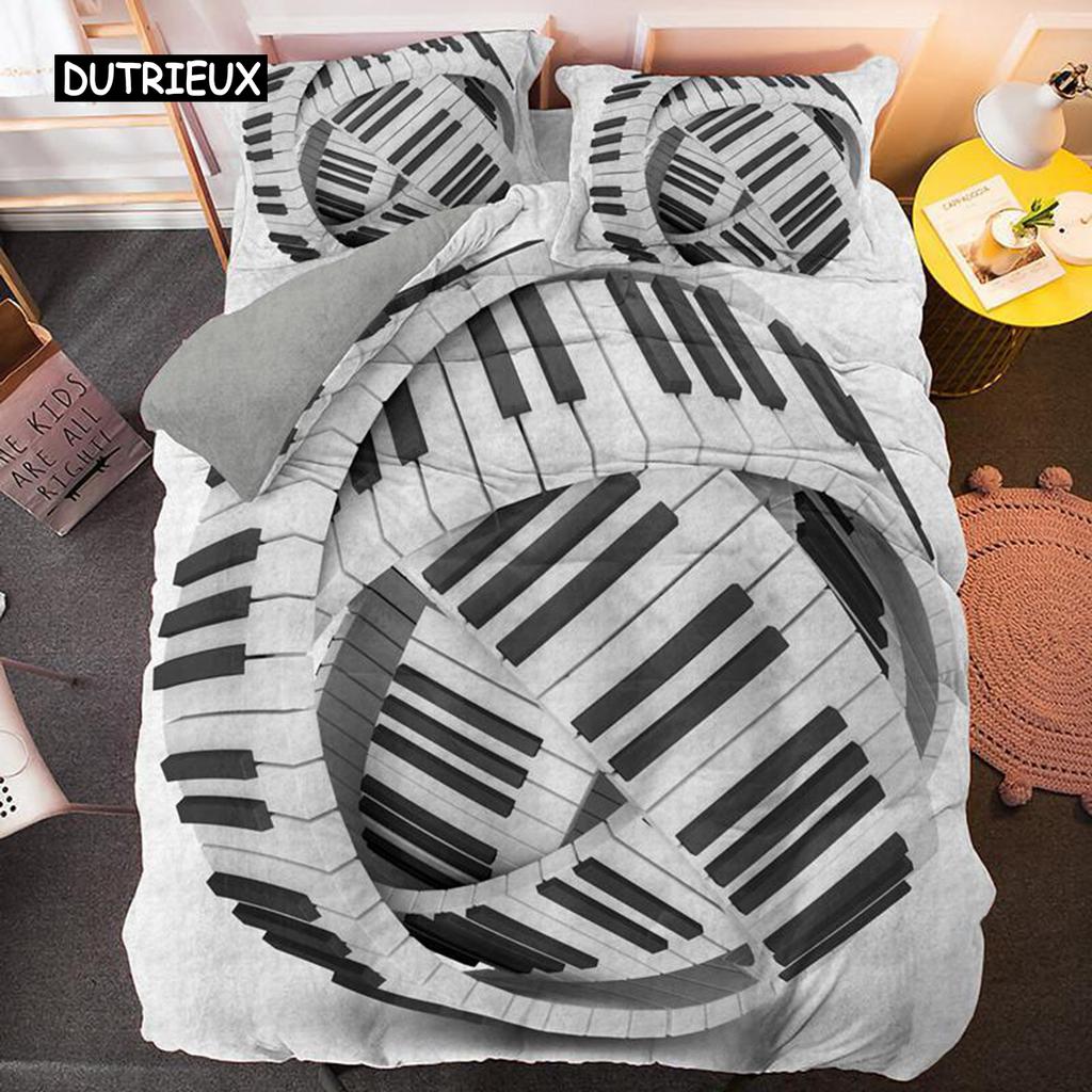 Piano Duvet Cover Set Black Piano Keyboard Music Note Kids Bedding Set Music Theme King Size 2/3pcs Soft Twin Comforter Cover