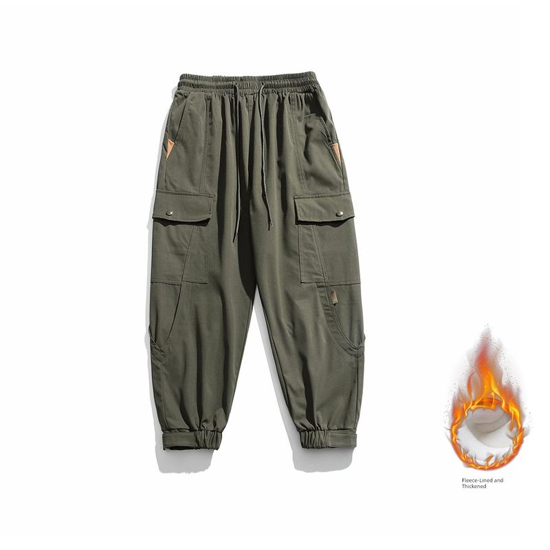 Men's Versatile Solid Color Thickened Jogger Pants, New Autumn Vintage Casual Multi-Pocket Cargo Pants, Trendy Brand