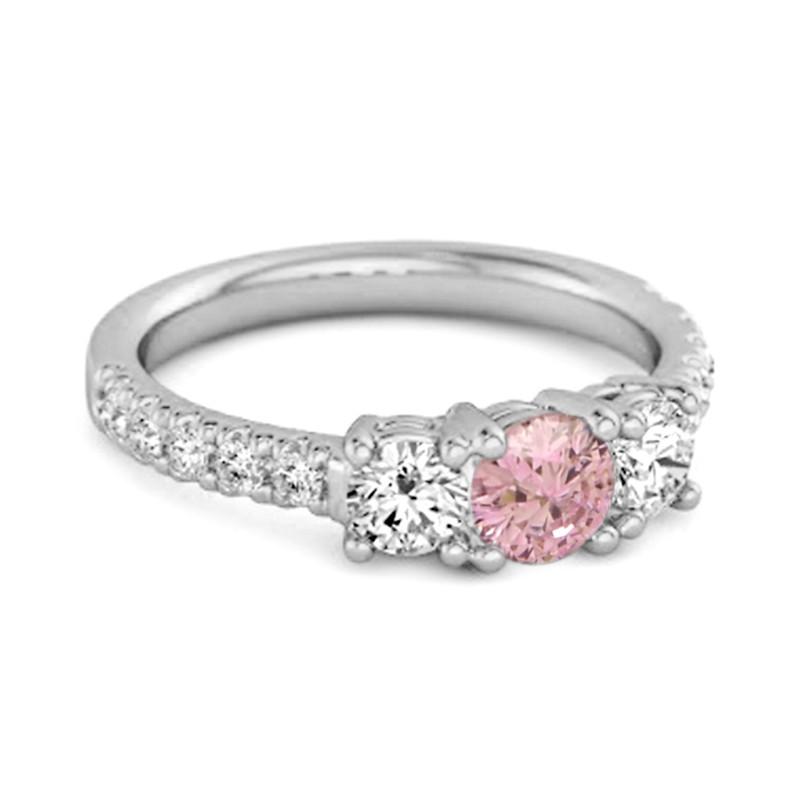 Rosa Topas Dreistein Pavé Band Damen Ehering - 925 Sterlingsilber