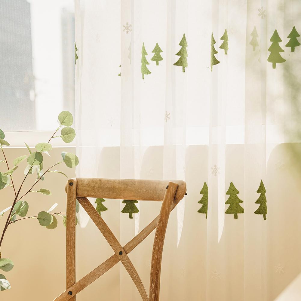1PC NAPEARL Christmas Green Tree Embroidered Sheer Curtain European Luxury Window Curtain for Living Room Bedroom Home Decor
