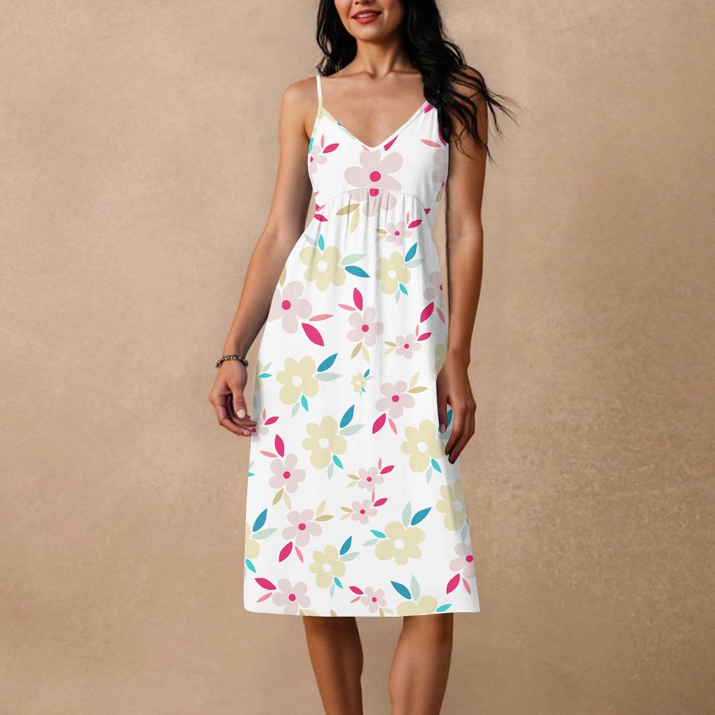 Women's Spaghetti Strap Backless Bow Loose Casual Beach Holiday Dress Sundress