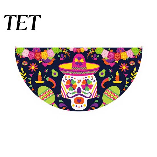 Colorful Cemetery Memorial Flag Day of The Dead Skull Bunting Banner, Marigold Print Fiesta Hanging Flag, Sugar Outdoor Yard Party Decor Floral