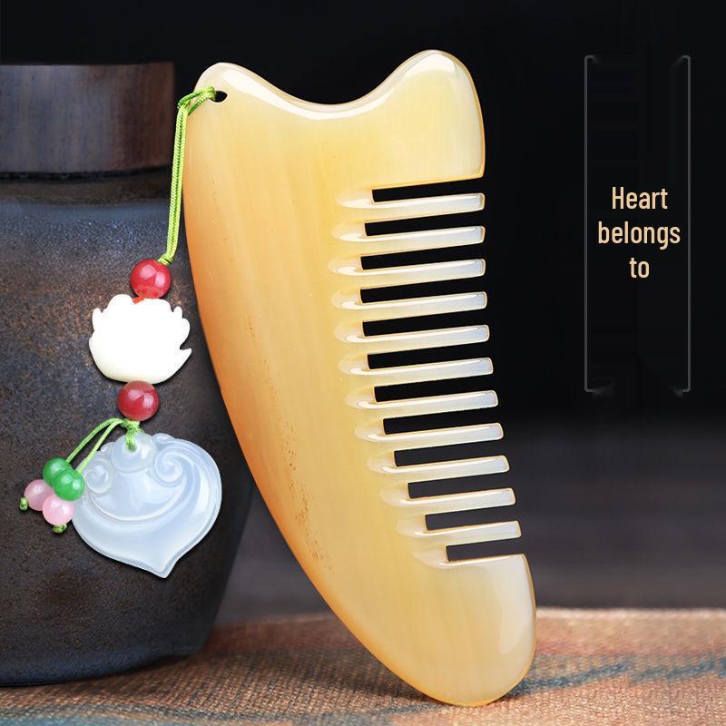 Natural Ox Horn Wide-Tooth Curly Hair Comb - Scalp Massage for Men & Women