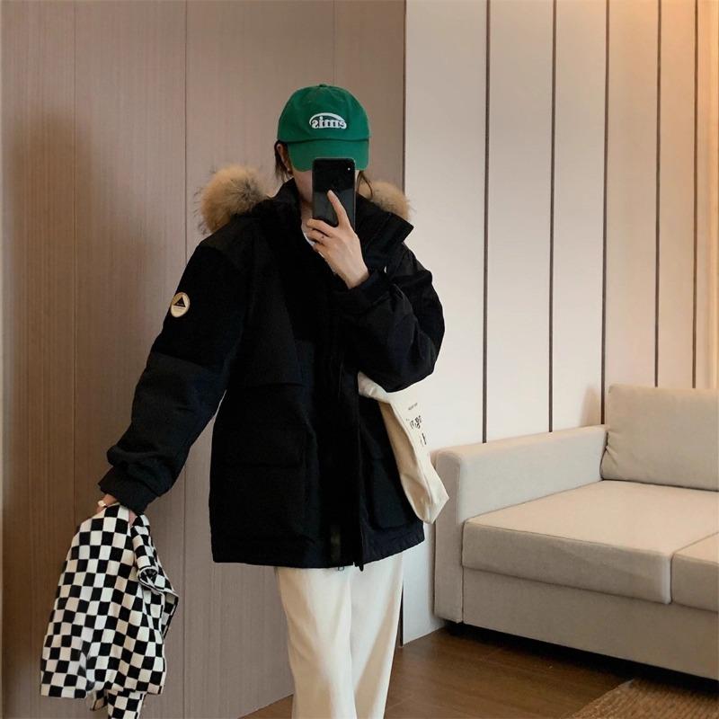 

Tooling down jacket women s winter new thickened fashion outdoor men s and women s white duck down jacket S чорний