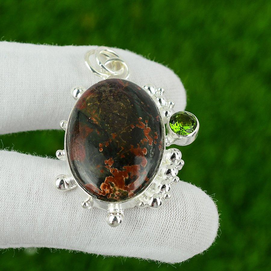 

Подарок на день рождения для нее Подвеска из натурального камня кровавик из стерлингового серебра 925 пробы