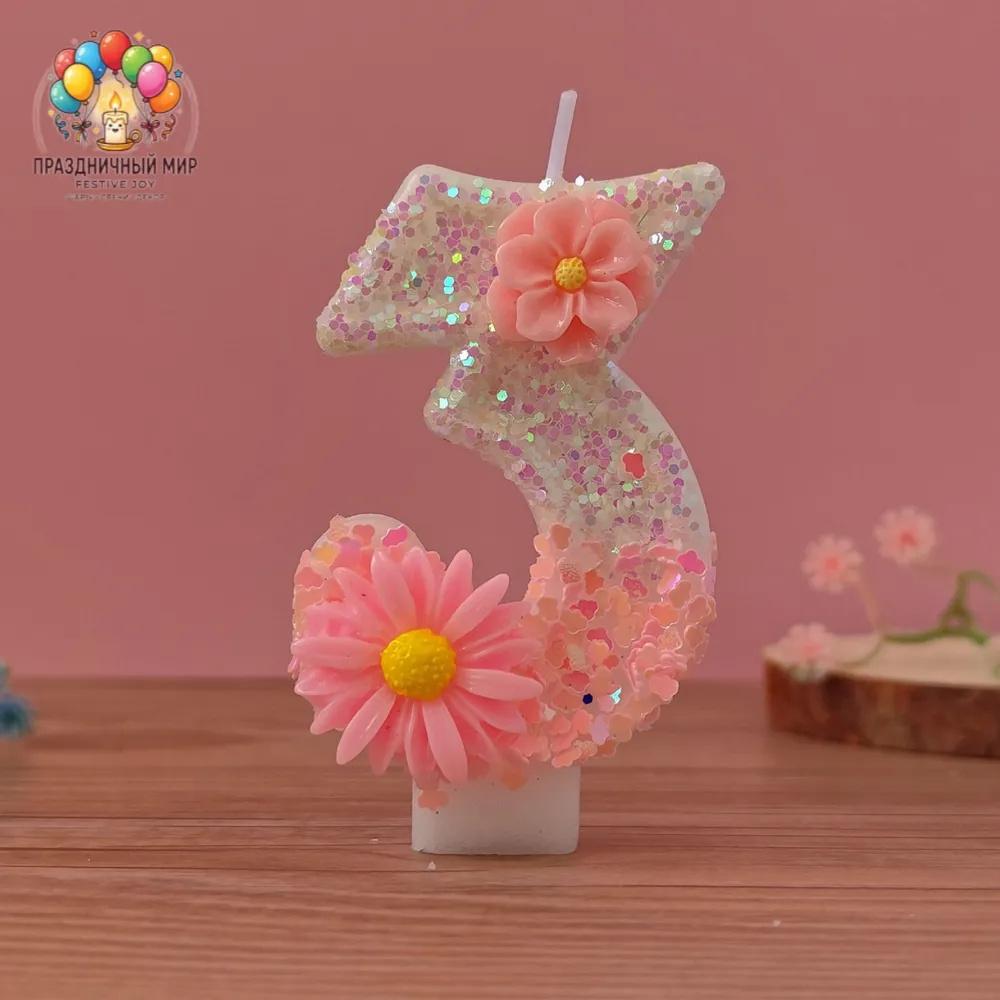 Number Shaped Birthday Candle with Decorative Floral Design for Cake Decoration and Party Use Suitable for Baking and Celebrations 0-9 Digit Options