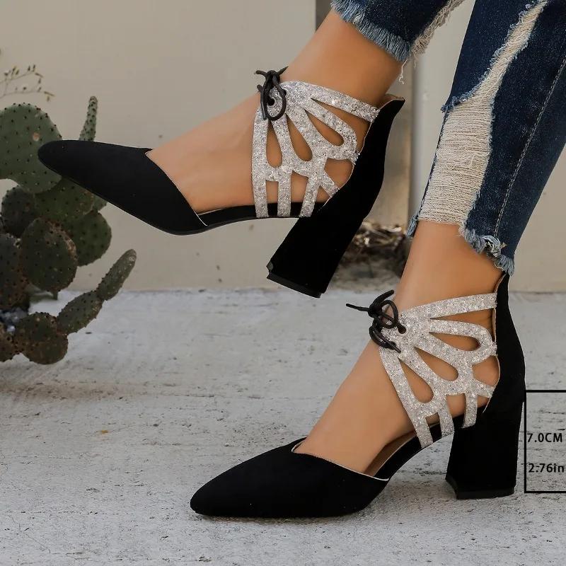 Fashion Ladies Shoes Lace-up Women's High Heels  Plus Size Shallow Office and Career New Color Matching Heels Women