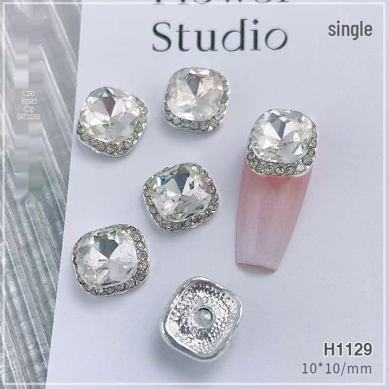 Nail Art Rhinestone Ornaments: Large Oval & Square Transparent Silver-White Crystals