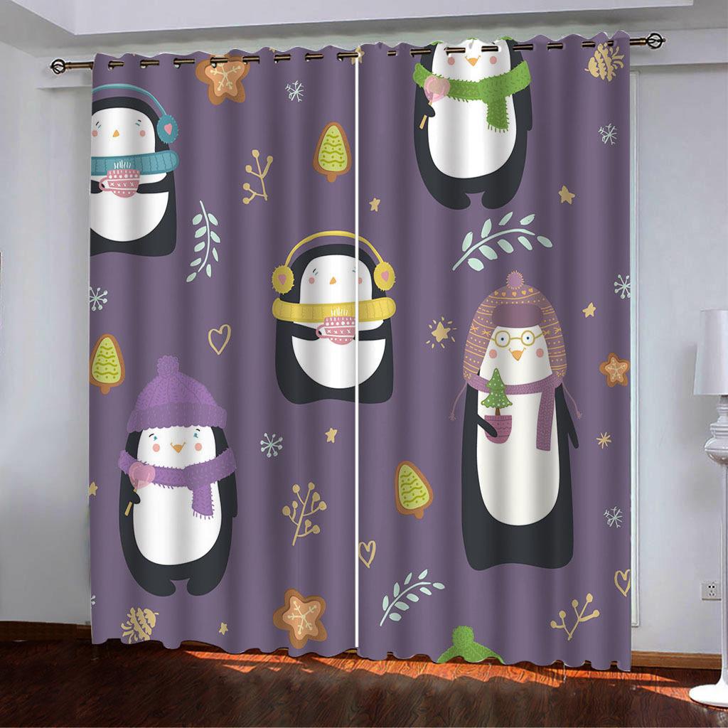Curtains Polar Bear Elk Penguin Tile Drawing Series 3 Digital Printing High Density Blackout Curtains