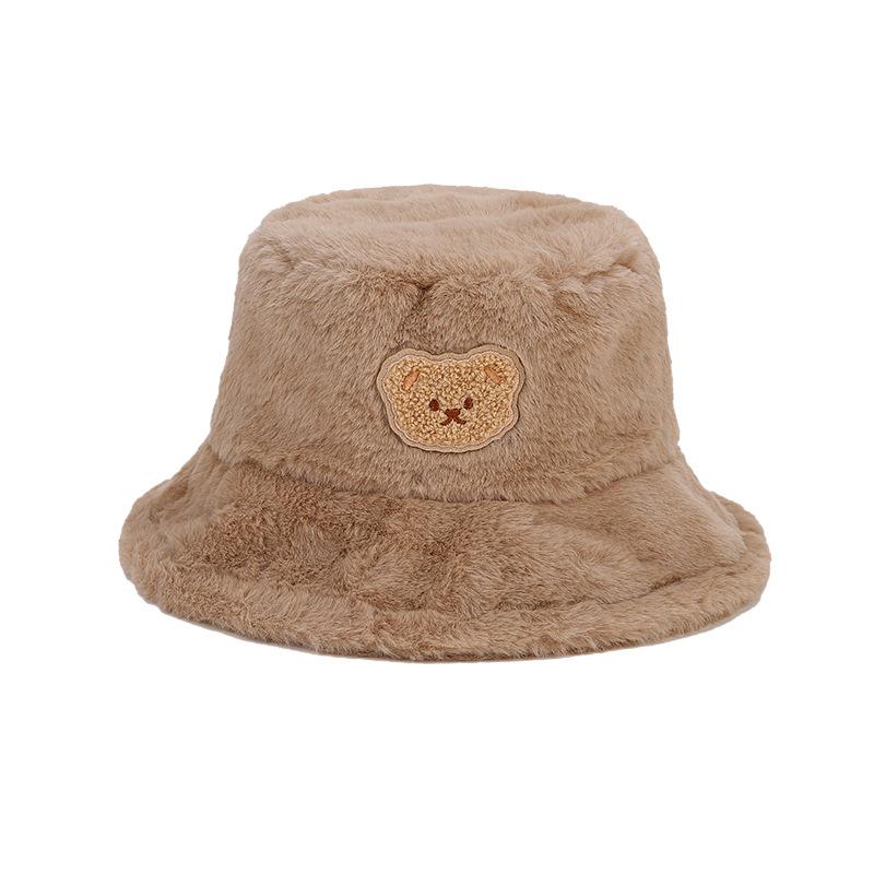 New Collegiate Style Cute Bear Bucket Hat for Women, Trendy Autumn/winter Plush Thickened Warm Sun Hat, Pot Hat