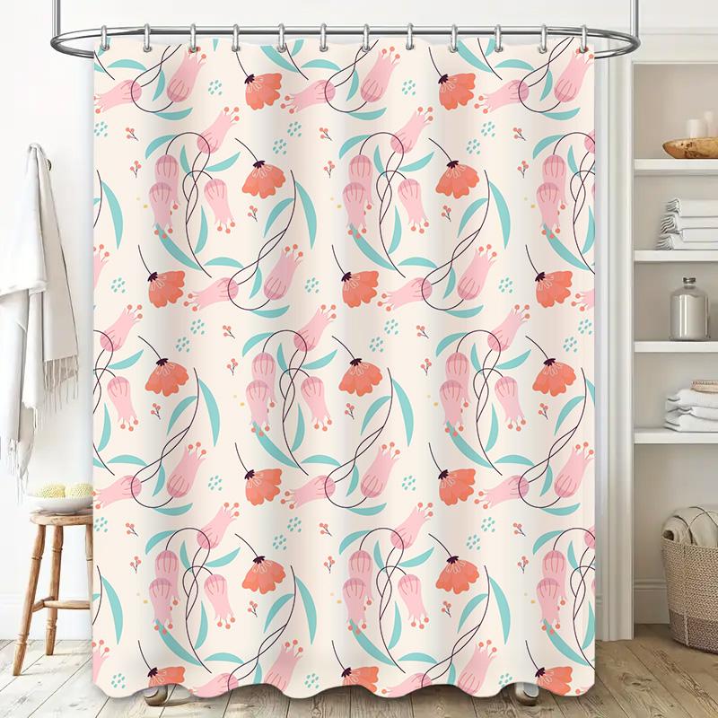 Elegant Pink Flowers Shower Curtain Set Bath Decor for Home Bathroom Waterproof Fabric with Hook Rings Perfect Gift Idea