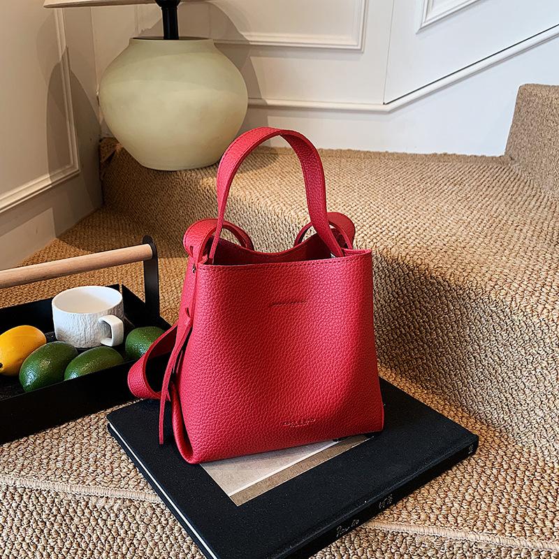 Lychee pattern handbag women's 2025 new trendy Korean niche bucket bag versatile ins shoulder messenger bag