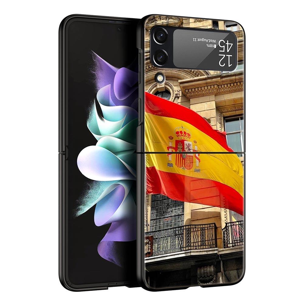 Phone Case for Samsung Galaxy Z Flip 3 4 5 6 7 Folding Black Shell For Samsung Z Flip4 Flip5 PC Hard Cover Spain Flag