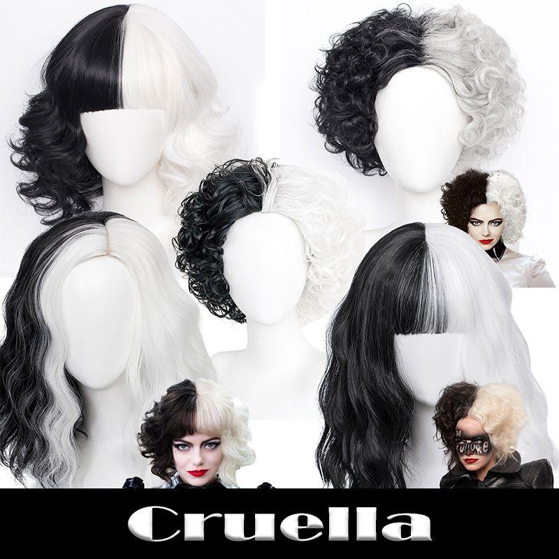 Trendige Kurzhaar-Cruella-Perücke Hochtemperaturfaser Ideal für jeden Hautton